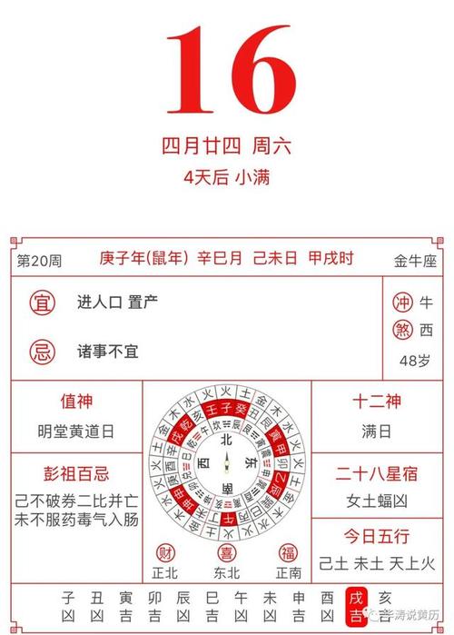 老黄历:2023年5月16号,星期六,农历四月二十四,出门看黄历