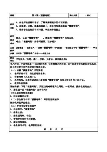 1课时| 教学目标|1,在老师的讲解引导下,了解掌握硬笔字的书写要领