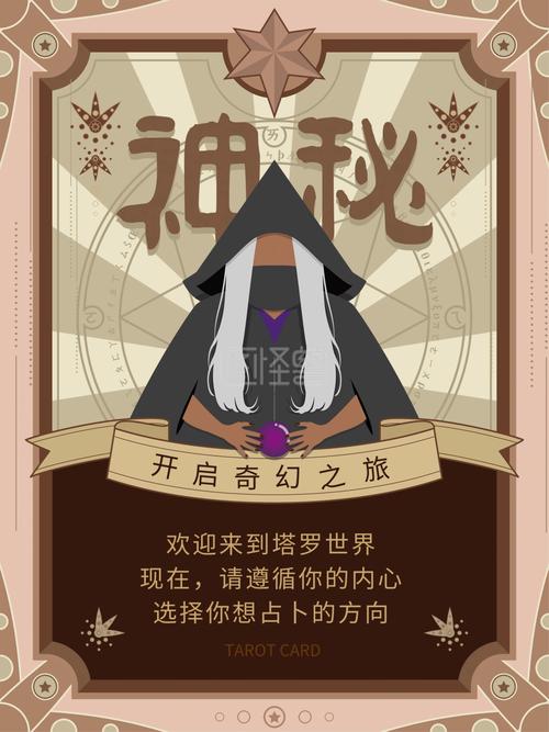 原创卡通塔罗牌神秘占卜海报