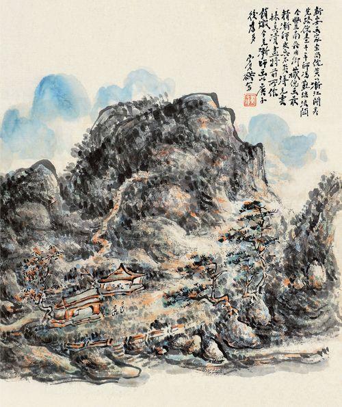 黄宾虹山林古寺50x59厘米中国画复制微喷画心山水画国画